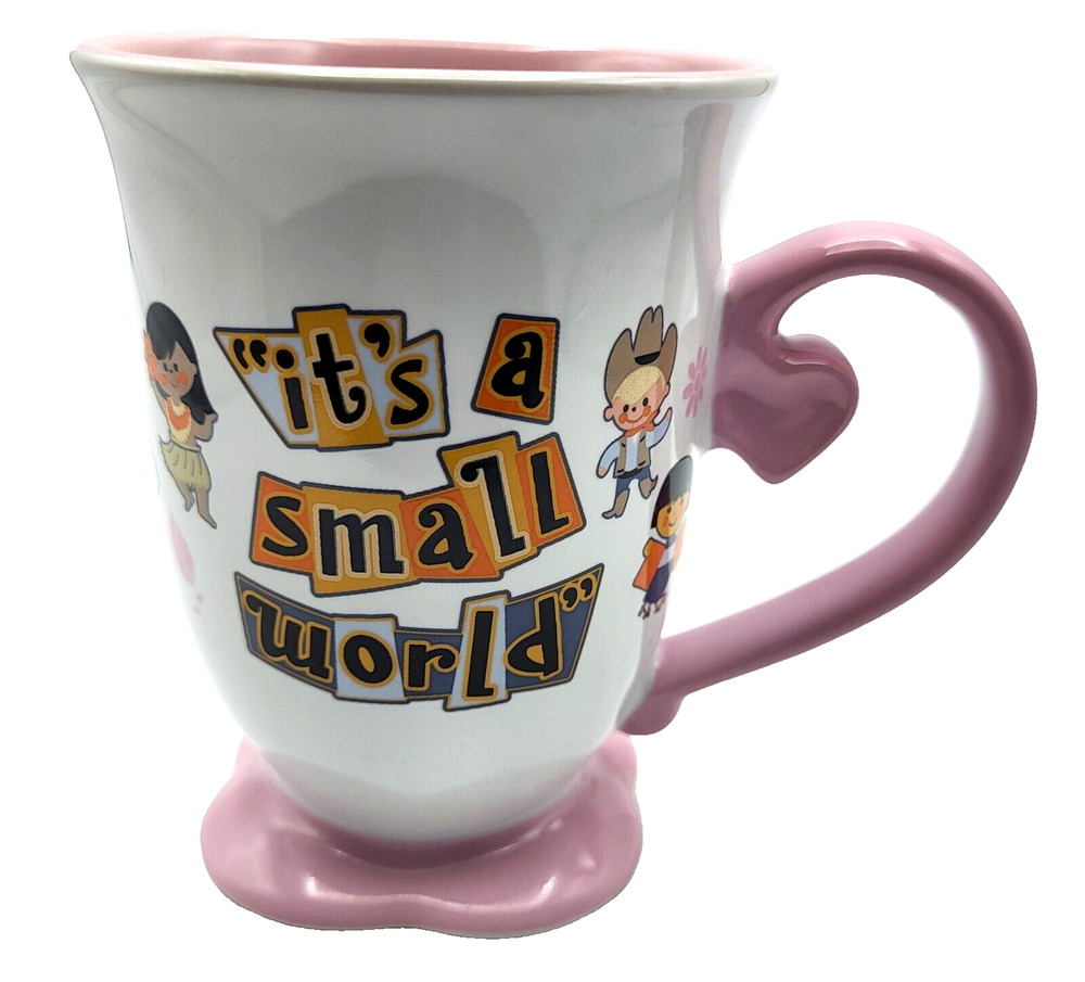 Disney Parks It's A Small World Pink Pedestal Ceramic Cup Mug 14 Fl Oz Capacity